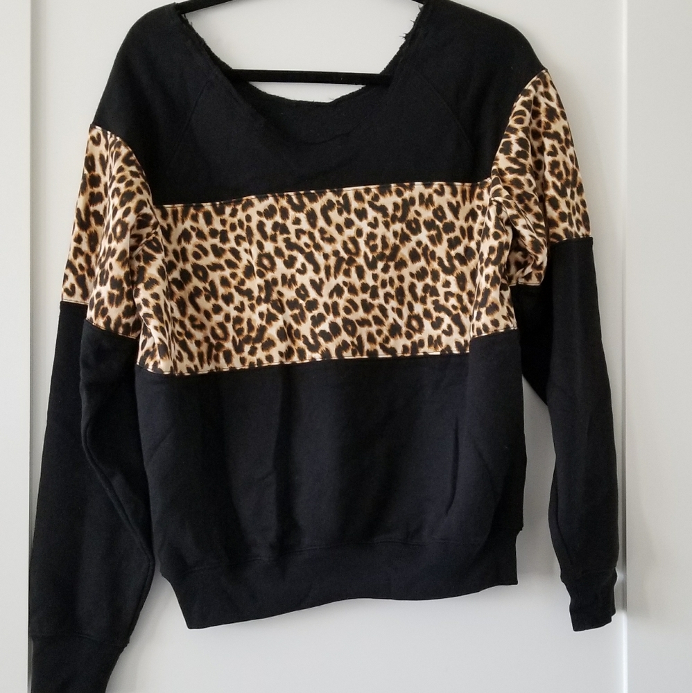 PINK Gold Rhinestone Leopard Print Sweatshirt - Picture 2 of 5